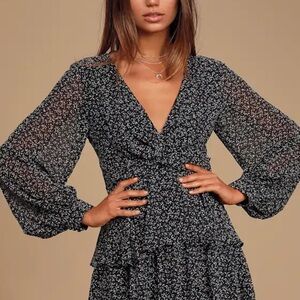 LULUS long sleeve mini wedding guest dress